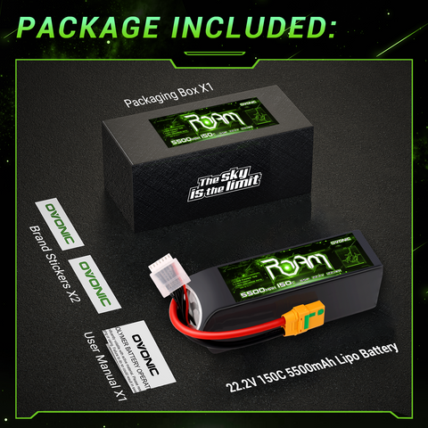 Ovonic Roam Series 6S Lipo Battery 5500mAh 6S1P 150C 22.2V Long Range Lipo Battery with XT90-S Anti Spark Plug for 7-10 inch Cinelifter Multirotor X-Class FPV Drone