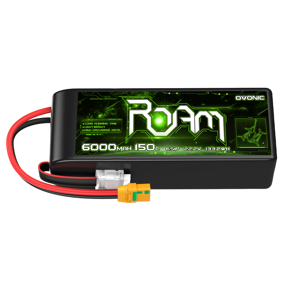 Ovonic Roam Series 6S Lipo Battery 6000mAh 6S1P 150C 22.2V Long Range Lipo Battery with XT90-S Anti Spark Plug for 7-10 inch Cinelifter Multirotor X-Class Long Range FPV Drone