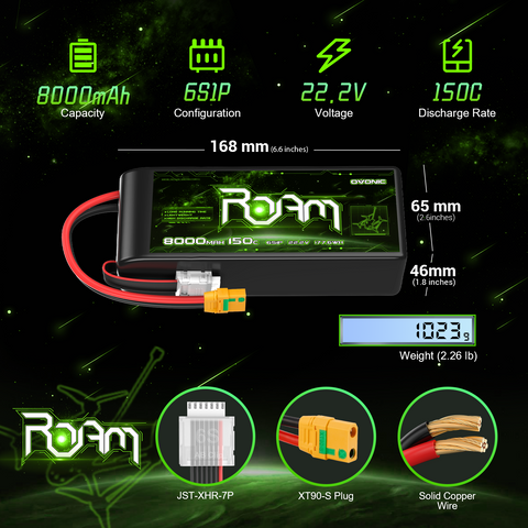 Ovonic Roam Series 6S Lipo Battery 8000mAh 150C 22.2V with XT90-S Anti Spark Plug