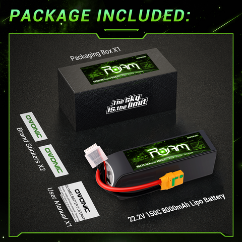 Ovonic Roam Series 6S Lipo Battery 8000mAh 6S1P 150C 22.2V Lipo Battery with XT90-S Anti Spark Plug for DJI UAV Drone X-CLASS 6S HD Cinelifter Long Range