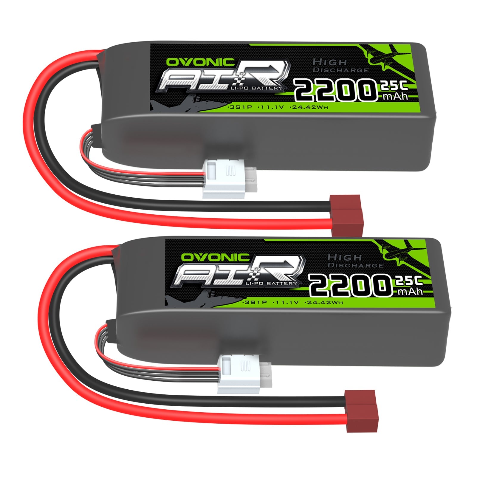 2×OVONIC 3S Lipo Battery 2200mAh 25C 11.1V with Deans Plug for RC Glider