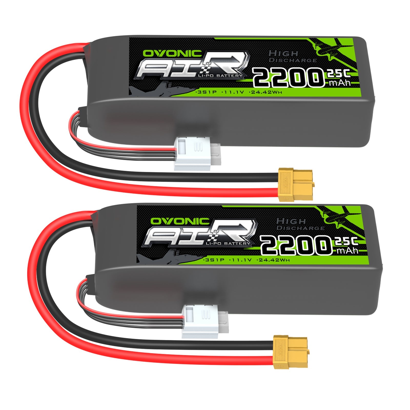 2×Ovonic 3S Lipo Battery 2200mAh 25C 11.1V with XT60 for Freewing