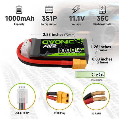 Ovonic 1000mah 11.1V 35C 3S Lipo Battery Pack with XT60 Plug