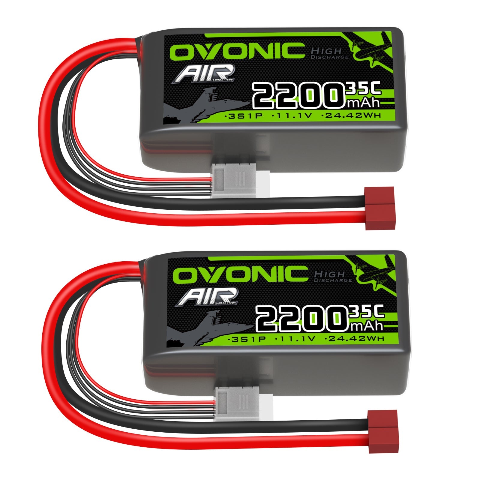 2×OVONIC 3S 35C 11.1V 2200mAh Short LiPo Battery Pack With T Plug