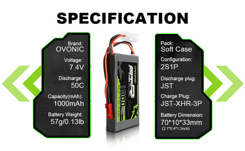 2×Ovonic 2S Lipo Battery Pack 1000mAh 50C 7.4V with JST Plug for RC helicopter RC Aircraft