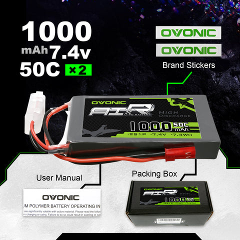 2×Ovonic 2S Lipo Battery Pack 1000mAh 50C 7.4V with JST Plug for RC helicopter RC Aircraft