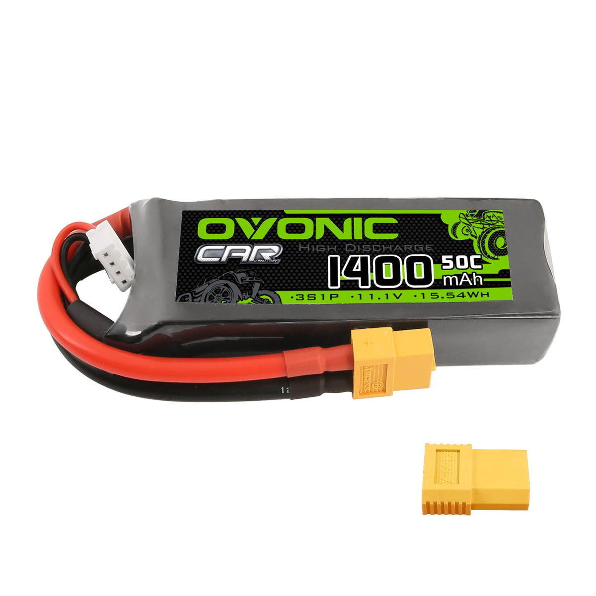 OVONIC 11.1V 1400mAh 3S 50C Lipo Battery with XT60 & Trx Plug