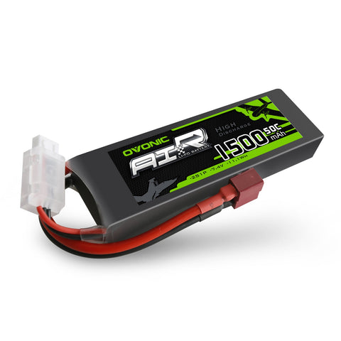 2×OVONIC 2S Lipo Battery Pack 1500mAh 50C 7.4V with Dean Plug