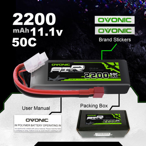 2×Ovonic 50C 3S 11.1V 2200mah Lipo Battery Pack with Deans Plug