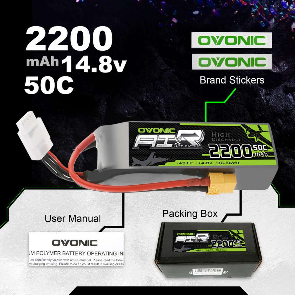 OVONIC 4S 2200mAh 14.8V 50C Lipo Battery with XT60 Plug for RC aircraft