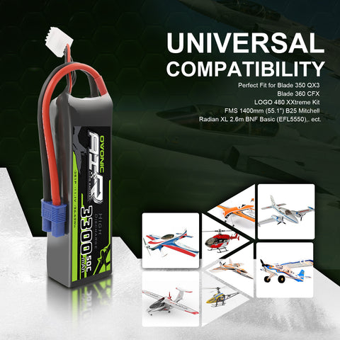 Ovonic 3300mah 11.1V 50C 3S LiPo Battery Pack with EC3 Plug