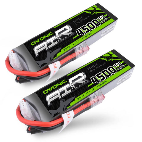 2×OVONIC 3S Lipo Battery 4500mAh 50C 11.1V with Deans Plug for RC helicopters