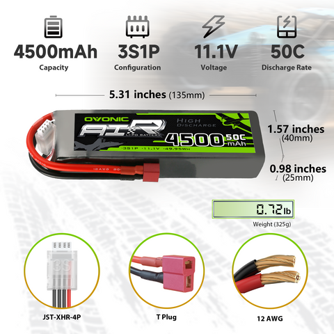 OVONIC 3S Lipo Battery 4500mAh 50C 11.1V with Deans Plug