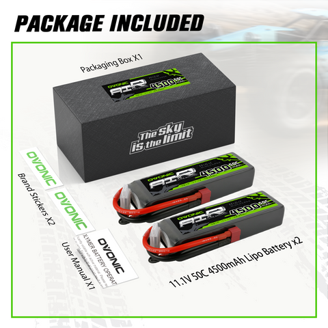 2×OVONIC 3S Lipo Battery 4500mAh 50C 11.1V with Deans Plug for 1/8 scale RC Car RC Buggy RC Aircraft
