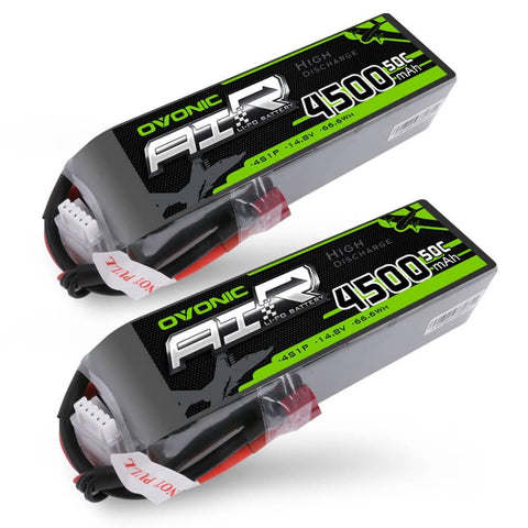 2×OVONIC 4S LiPo Battery Pack 4500mAh 50C 14.8V with Deans Plug for 1/8 RC Cars