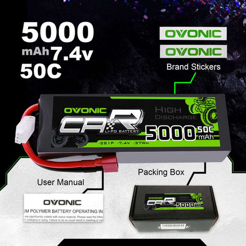 OVONIC 50C 2S LiPo 7.4V 5000mAh LiPo Battery Pack HardCase for RC TRA