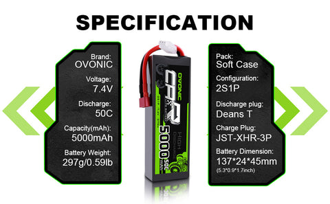 OVONIC 2S LiPo Battery Pack 5000mAh 50C 7.4V HardCase for HPI RC