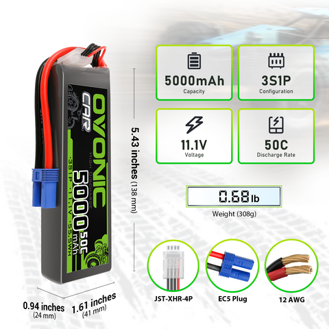 Ovonic 5000mAh 3S LiPo Battery 50C 11.1V With EC5 Plug