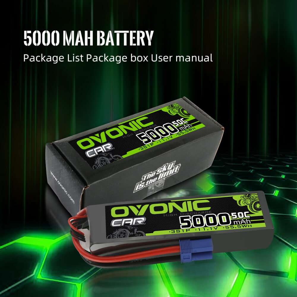 Ovonic 3S 5000mAh 50C 11.1V LiPo Battery Pack With EC5 Plug for 3s& 6s ARRMA Car - Ampow