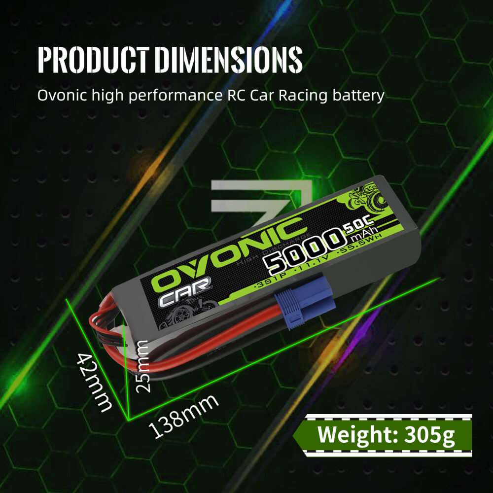 Ovonic 3S 5000mAh 50C 11.1V LiPo Battery Pack With EC5 Plug for 3s& 6s ARRMA Car - Ampow