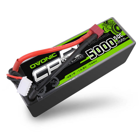 OVONIC 4S LiPo Battery Pack 5000mAh 50C 14.8V Hardcase with Deans Plug for 1/8 RC Buggy