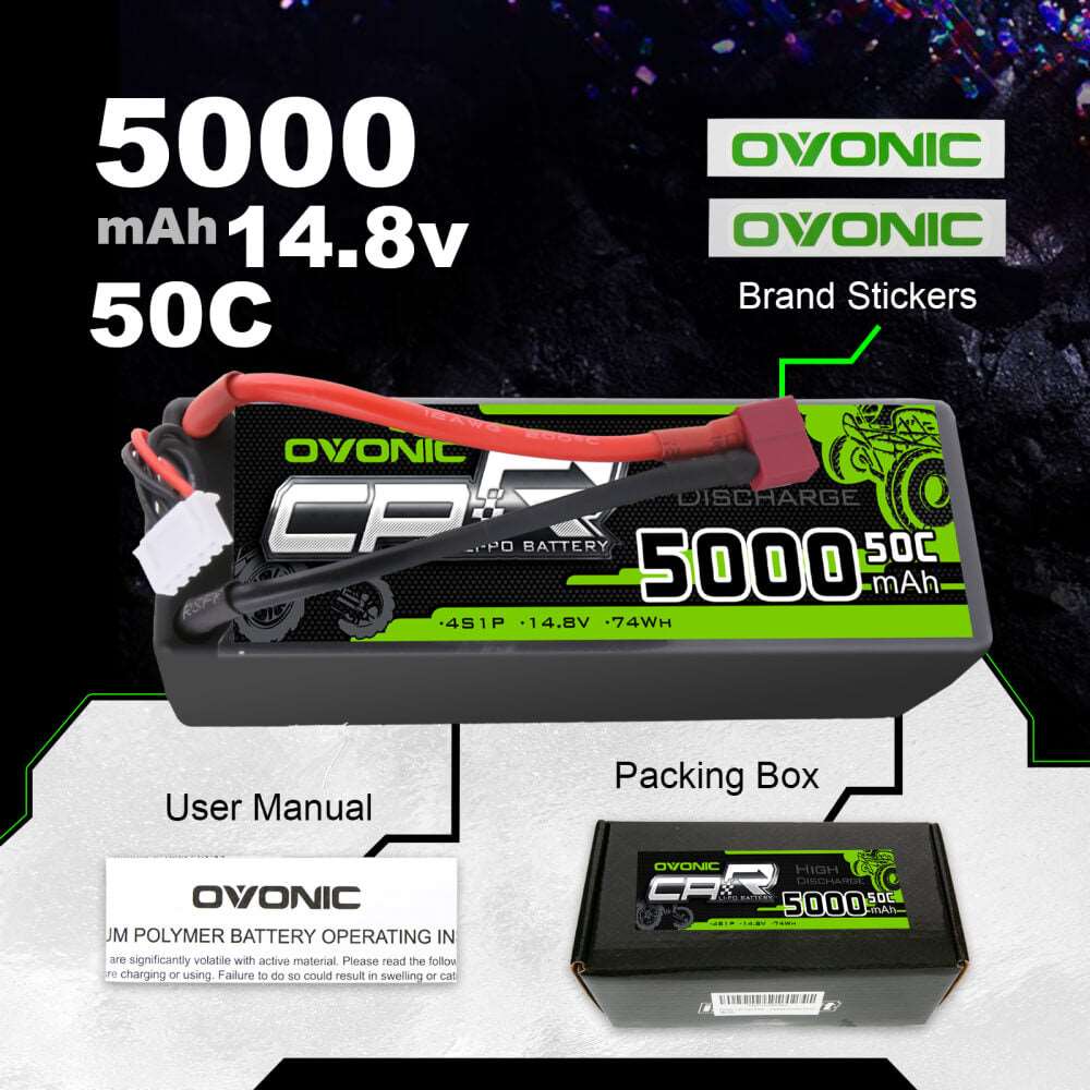 OVONIC 4S LiPo Battery Pack 5000mAh 50C 14.8V Hardcase with Deans Plug for 1/8 RC Buggy HPI RC Truck