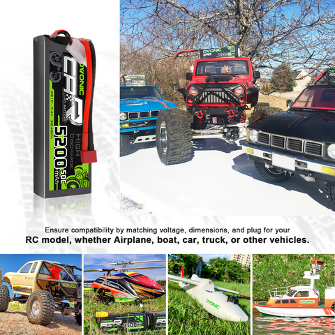 2 x OVONIC 2s 50C 5200mAh 7.4V Hardcase Lipo Battery with Dean-T Connector & Lipo Voltage Checker for 1/10 scale Car Truck Boat RC Vehicles