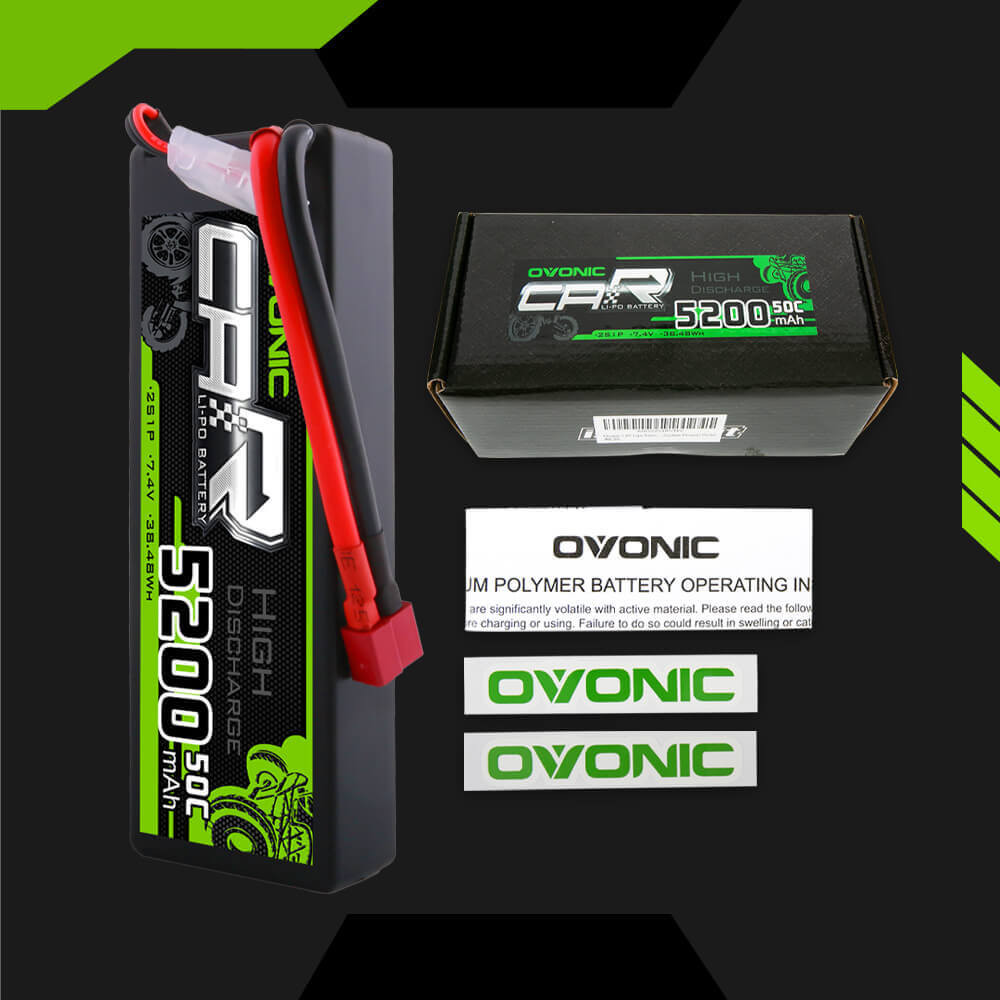 OVONIC 2S Lipo Battery Pack 5200mAh 50C 7.4V Hardcase with Deans Plug for RC crawler