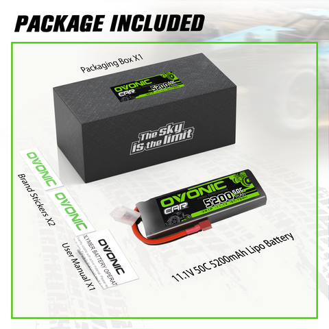 Ovonic 50C 5200mAh 11.1V 3S LiPo Battery with XT60 Plug for 1/10scale RC Car