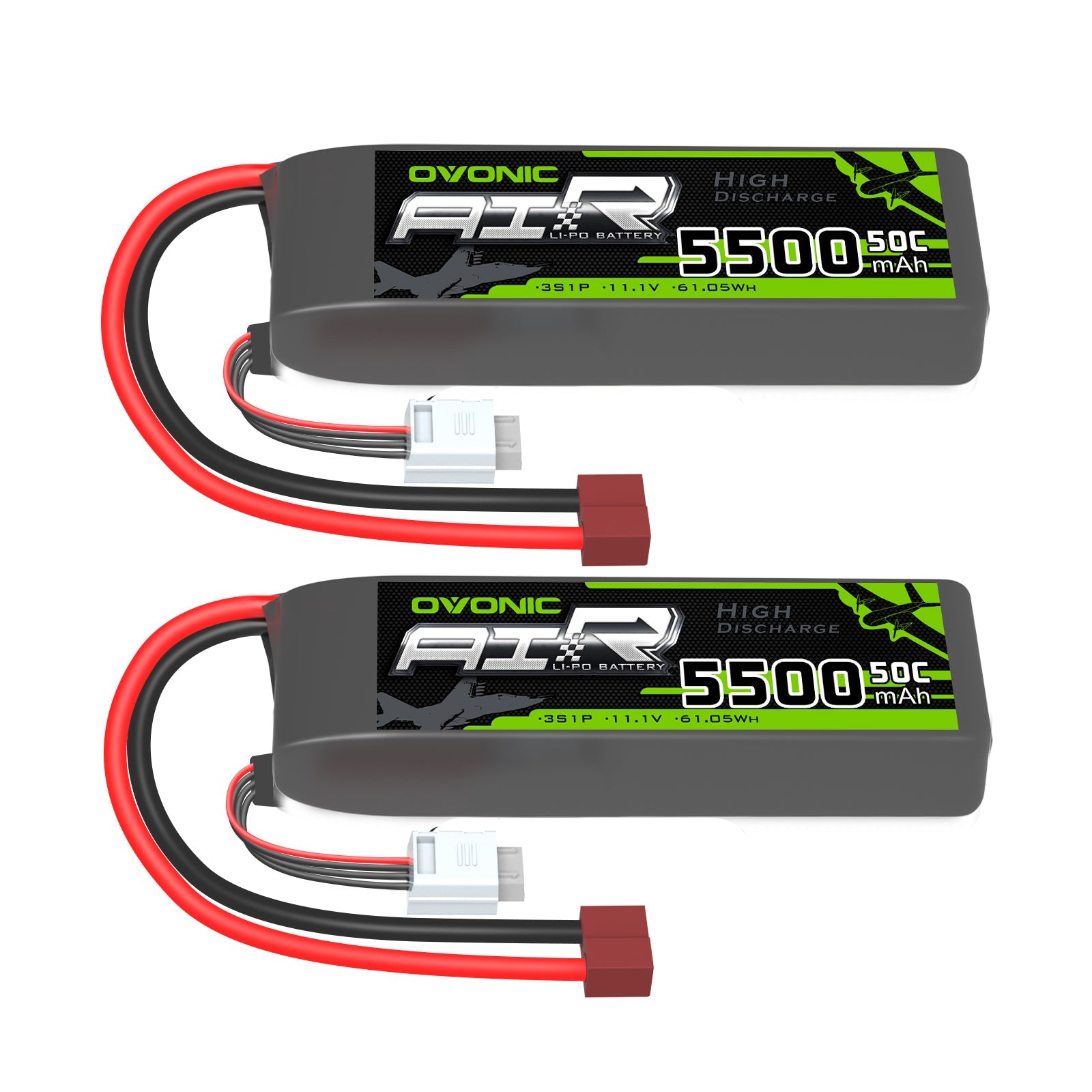 2×OVONIC 3S Lipo Battery 5500mAh 50C 11.1V with Deans Plug for Arrma RC Cars