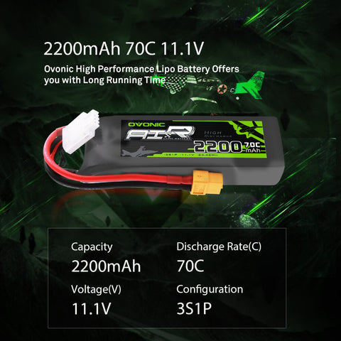 Ovonic 70C 3S 2200mAh 11.1V LiPo Battery for RC Plane CAR Boat - XT60 Plug