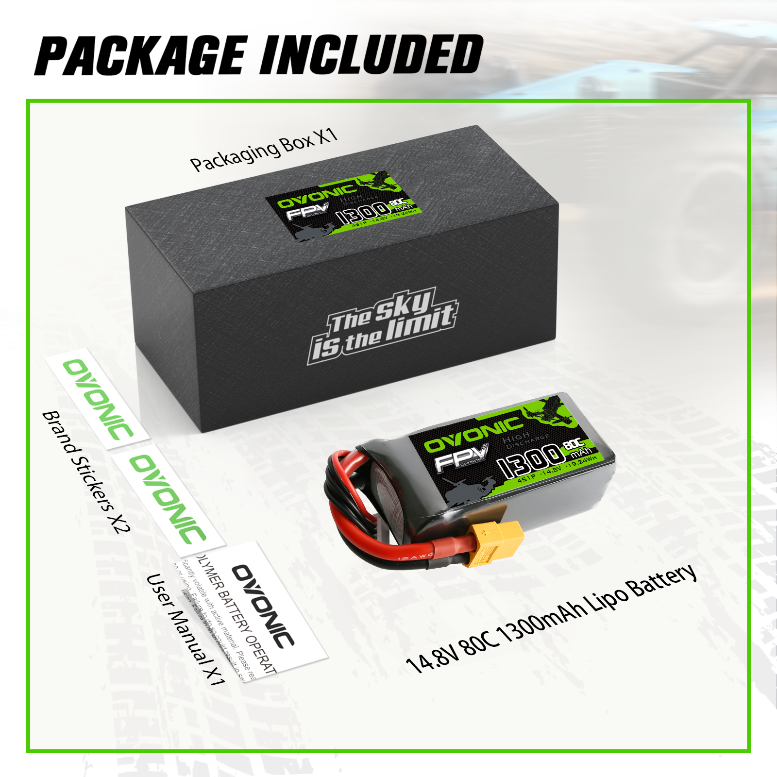 OVONIC 4S LiPo Battery Pack 1300mAh 80C 14.8V with XT60 Plug for FPV Drone Mini Drone Quadcopters