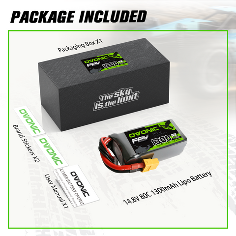 OVONIC 4S LiPo Battery Pack 1300mAh 80C 14.8V with XT60 Plug for FPV Drone Mini Drone Quadcopters