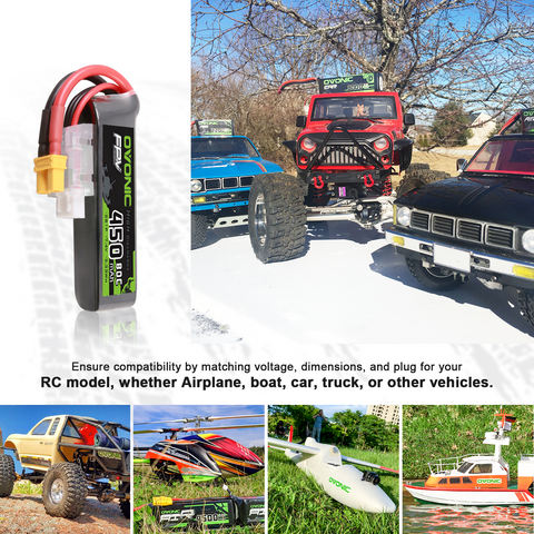 4 x OVONIC 7.4V 80C 450mAh 2S Lipo Battery Long Size with XT30 Plug