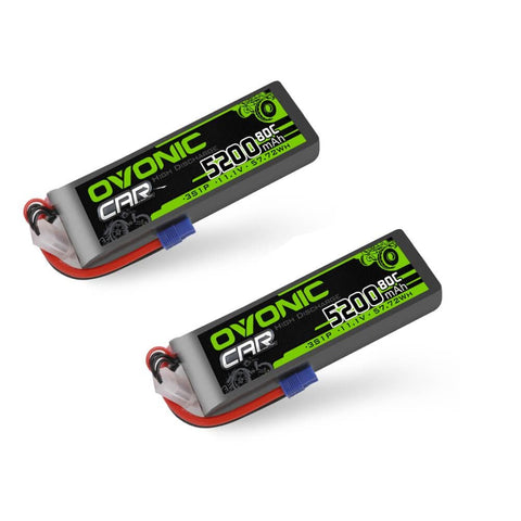 2x Ovonic 80C 3S1P 5200mAh 11.1V LiPo Battery for RC Car - EC3 Plug - Ampow