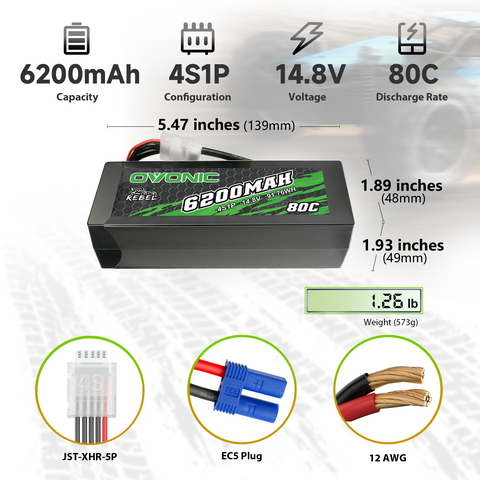 OVONIC 4S Lipo Battery 6200mAh 80C 14.8V with EC5 Plug