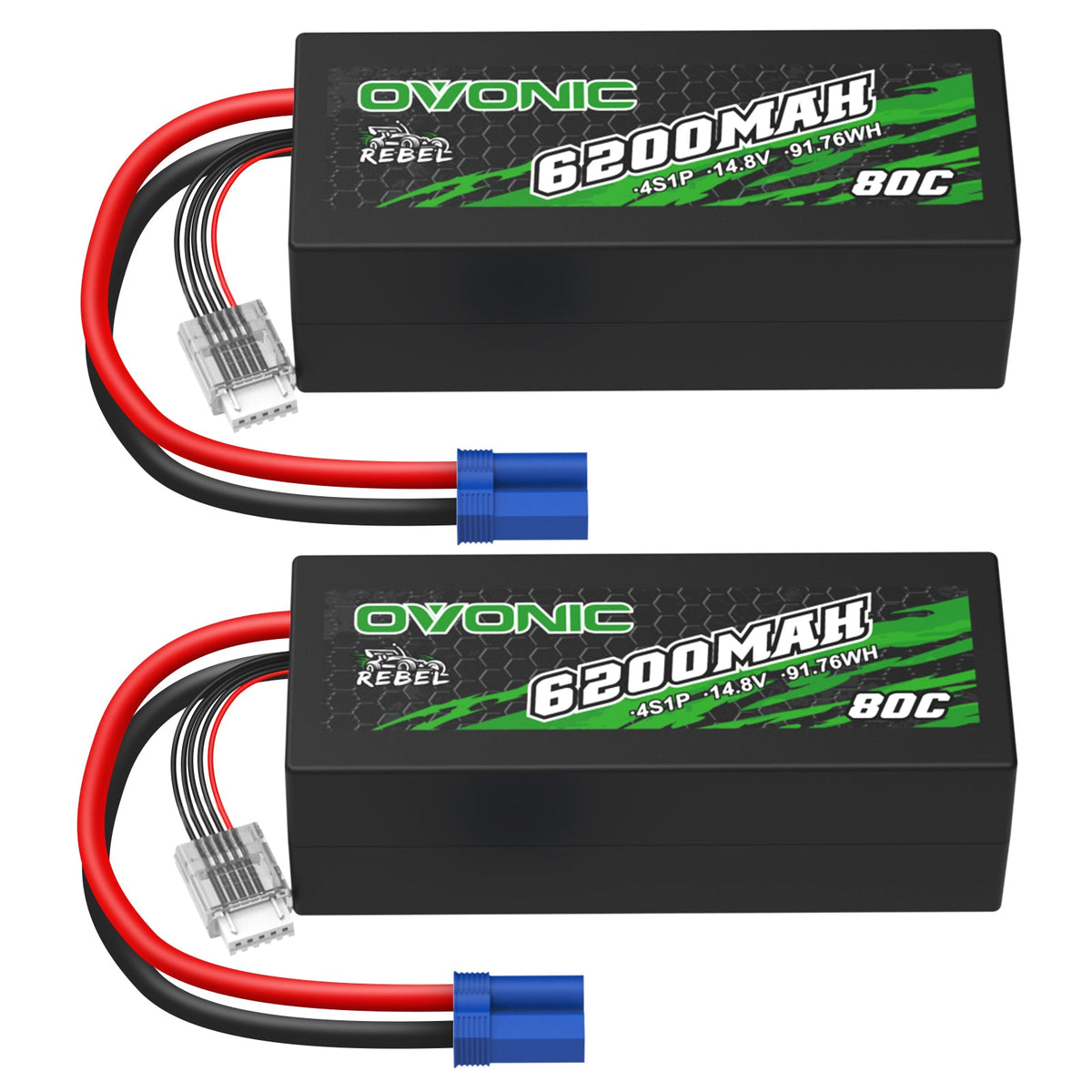 2 × OVONIC 4S Lipo Battery 6200mAh 80C 14.8V RC Lipo Battery with EC5 Plug for RC Vehicles /10 1/8 scale RC Truck