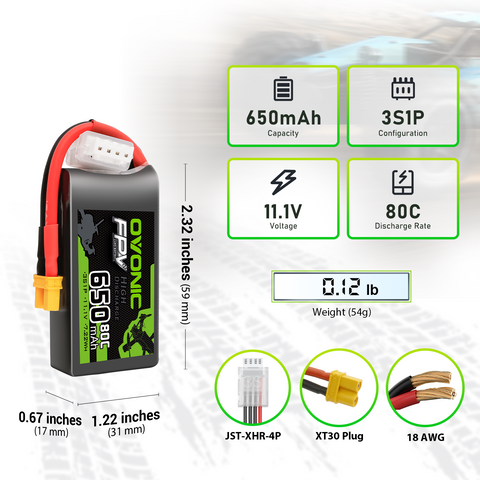 Ovonic 80C 4S 650mah Lipo Battery 14.8V with XT30 Plug 