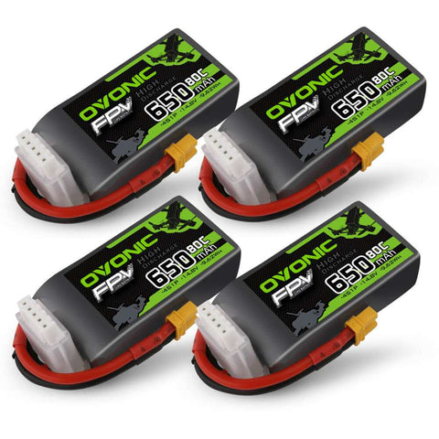 Ovonic 80C 4S 650mah Lipo Battery 14.8V Pack with XT30 Plug for FPV