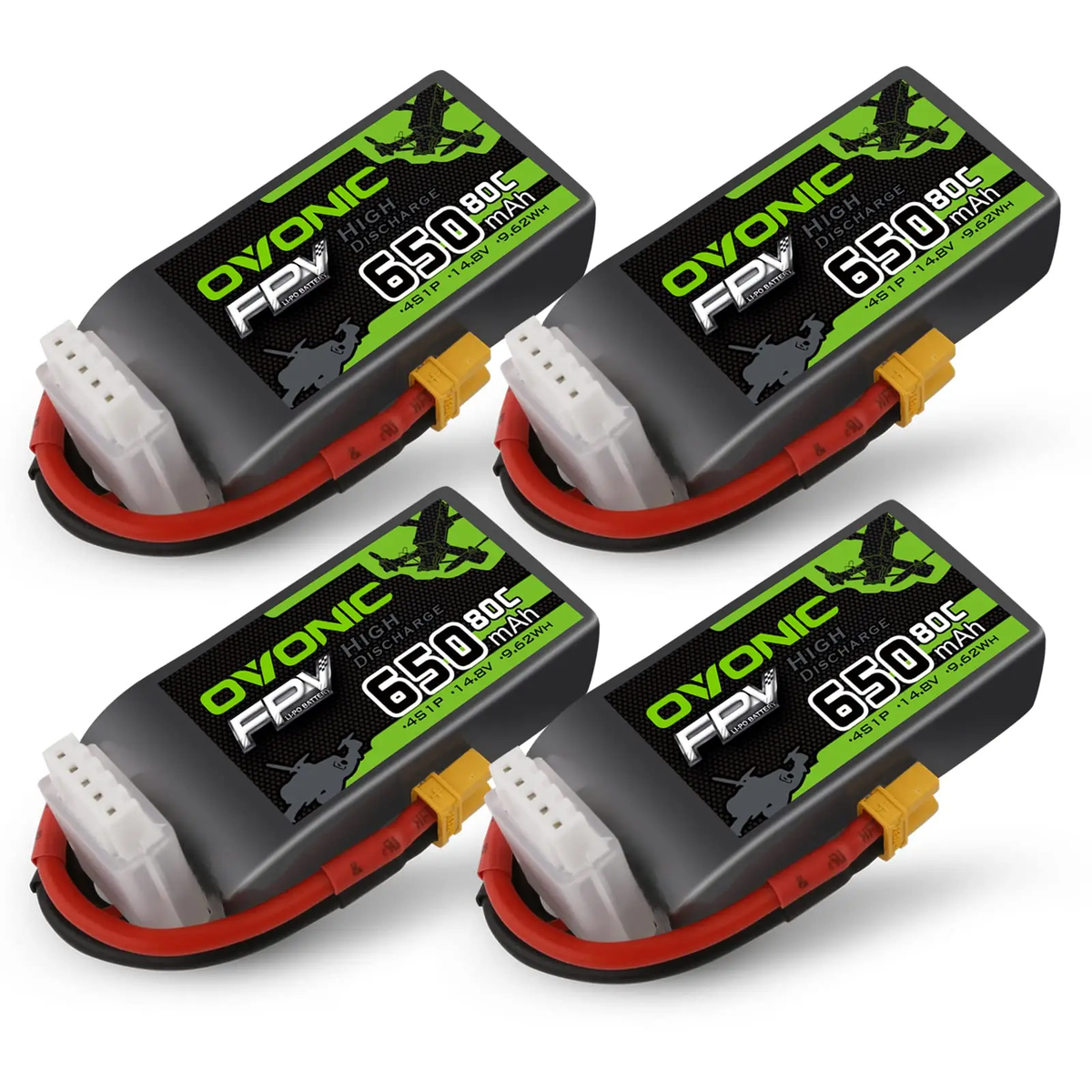 4x Ovonic 80C 14.8V 650mah 4S Lipo Battery with XT30 Plug for 90mm to 150mm FPV Racing Drone