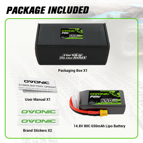 4x Ovonic 80C 14.8V 650mah 4S Lipo Battery with XT30 Plug for 90mm to 150mm FPV Racing Drone