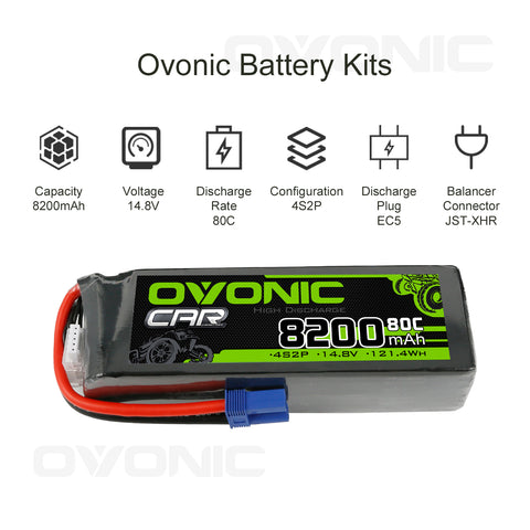 Ovonic 80C 4S2P 8200mAh 14.8V 4S LiPo Battery Pack With EC5 Plug For Arrma 1/5 8S Car