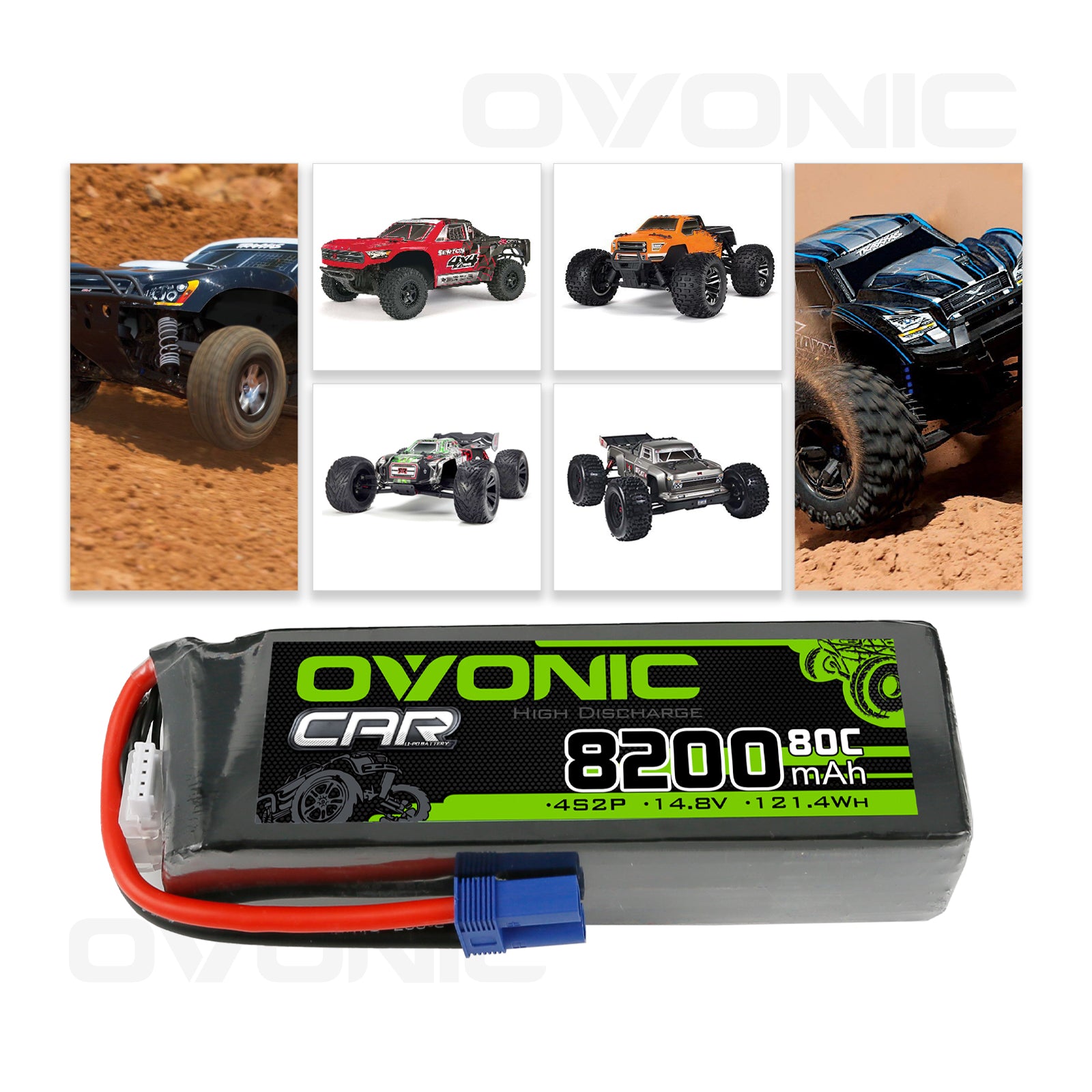 Ovonic 80C 4S2P 8200mAh 14.8V 4S LiPo Battery Pack With EC5 Plug For Arrma 1/5 8S Car