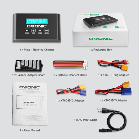 OVONIC Mate 1 Lipo Charger 100W 10A Lipo Battery Balance Charger for 1S-6S LiPo Lilon Life NiCd NiMh Pb RC Battery