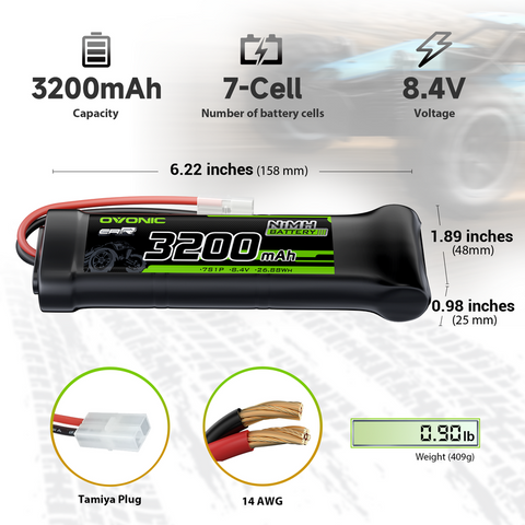 OVONIC 8.4V 3200mAh NiMH Battery Pack 7S with Tamiya Plug