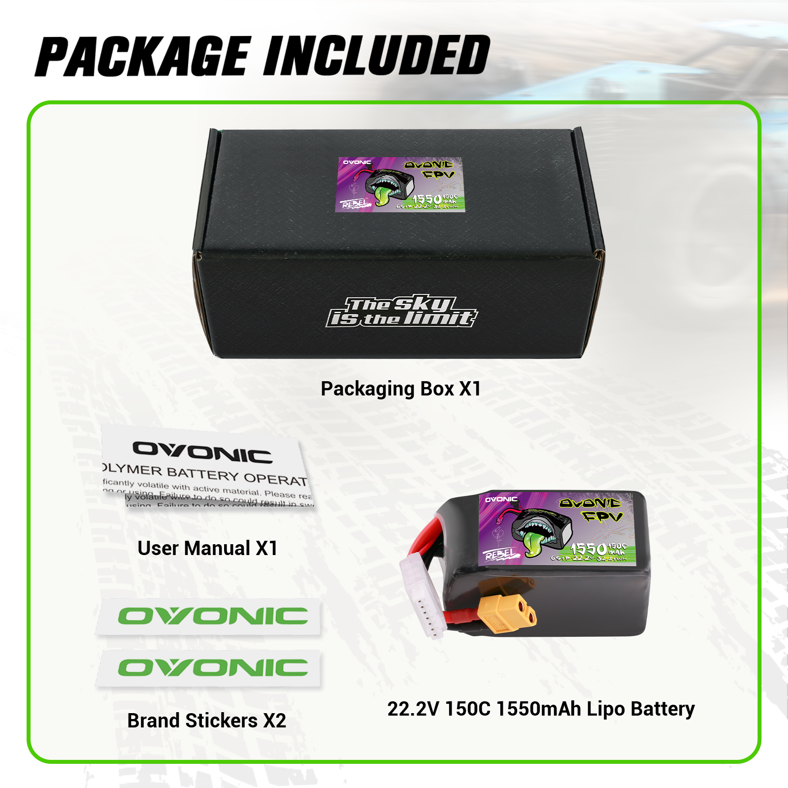OVONIC R-Line 5.0 1550mAh 150C 22.2V 6S Lipo Battery with XT60 Plug for FPV Racing Freestyle Long-Range Drone