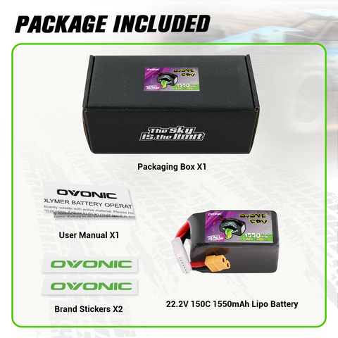 OVONIC R-Line 5.0 1550mAh 150C 22.2V 6S Lipo Battery with XT60 Plug for FPV Racing Freestyle Long-Range Drone