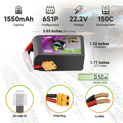 OVONIC R-Line 5.0 1550mAh 6S 150C 22.2V Lipo Battery with XT60 Plug