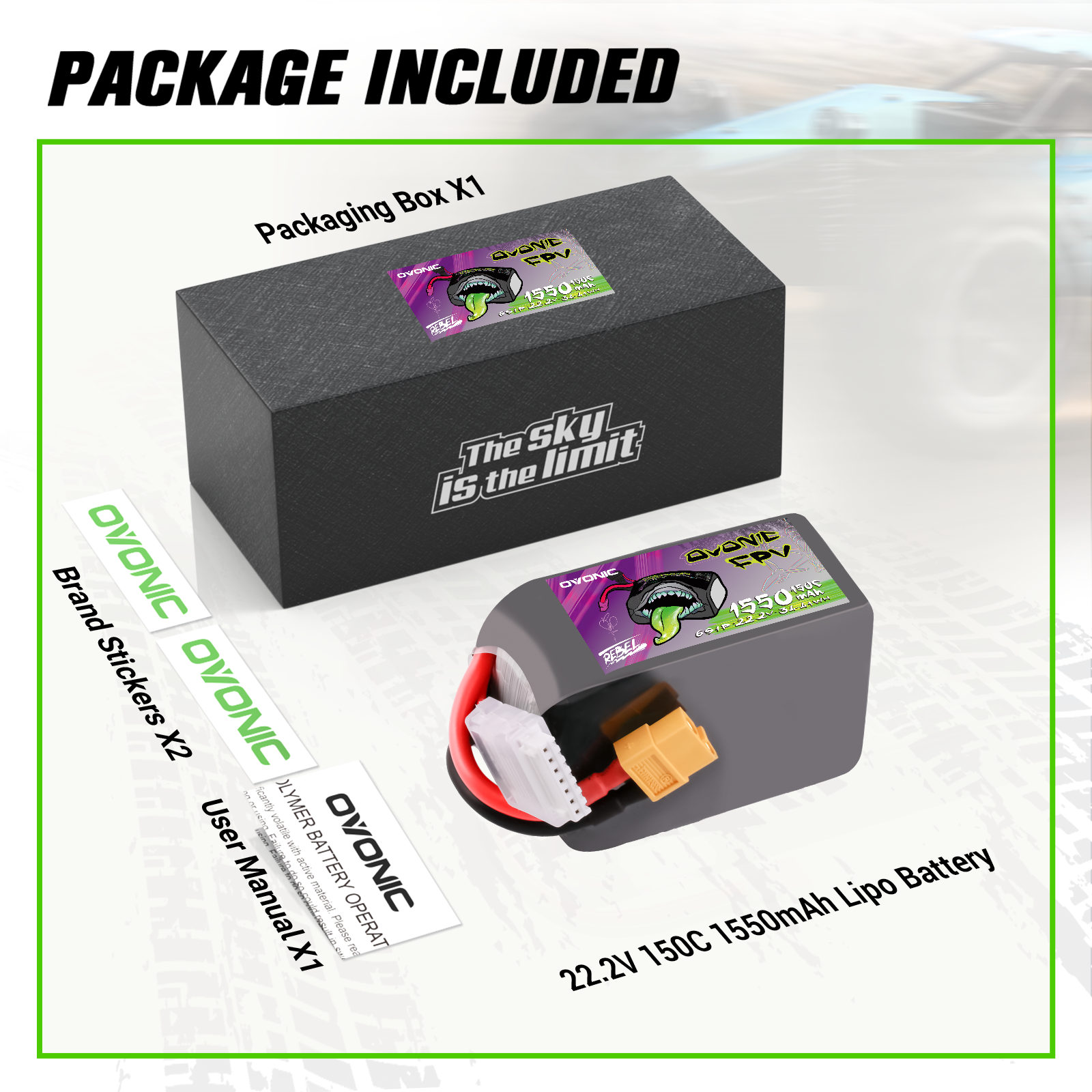 OVONIC R-Line 5.0 1550mAh 6S 150C 22.2V Lipo Battery with XT60 Plug