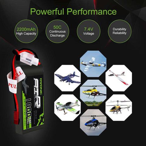 [2 Packs] Ovonic 2S Lipo Battery Pack 1000mAh 50C 7.4V with JST Plug for RC helicopter - Ampow